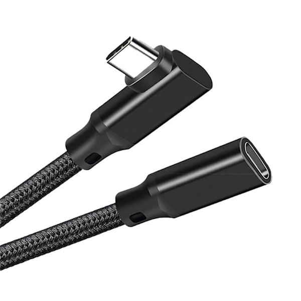 Højrevinklet USB-C forlængerkabel - PQ117 sort flettet (10Gbps+4K+100W) 2 m