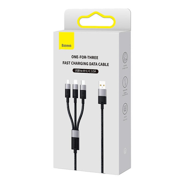 Pikalataus USB M+L+C Baseus StarSpeed 3.5A 0,6m (musta)