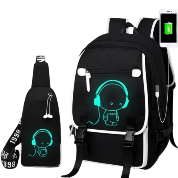 Reseryggsäck stöldskyddsryggsäck med USB-laddningsport ljusmönst L