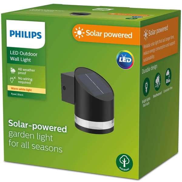 Fyve væglampe vinklet solcelle ultra effektiv LED 200 lm sort