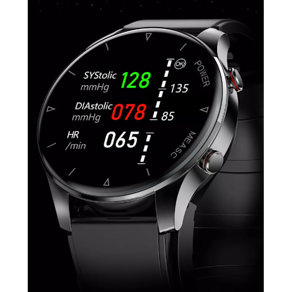 Smartwatch med blodsyre- och blodtrycksmätare Svart