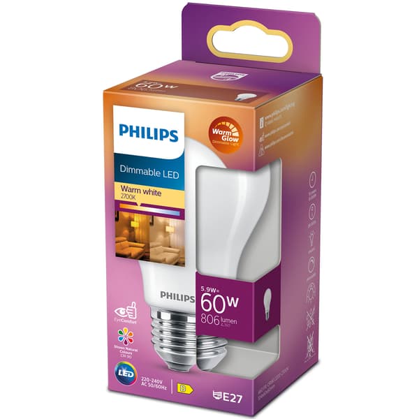LED E27 Normal 5,9W (60W) Frost Dæmpbar WarmGlow 806lm