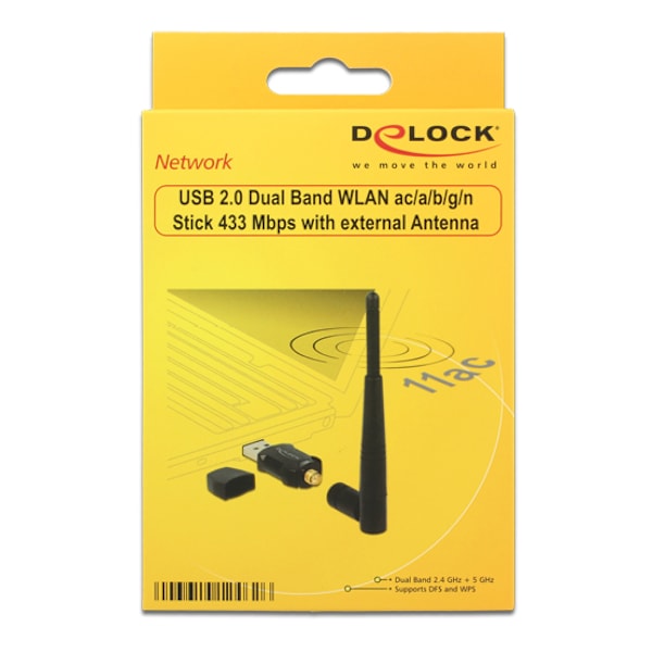 Wireless USB network card, external antenna, 802.11ac, black
