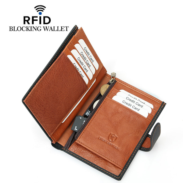 Tyylikäs RFID-nahkalompakko vetoketjullisella kolikkotaskulla