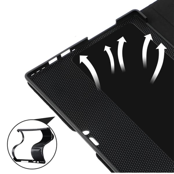 Lammeskindslæder sleeve med stand og strøm-etui - Sort - kompatibel med Microsoft Surface Pro 9 - TPU soft shell, ventileret køling, magnetisk lukning