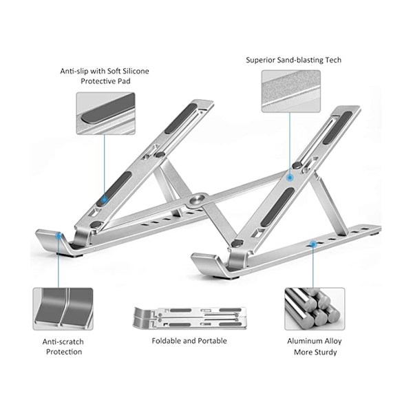 INF Hopfällbart laptopställ med justerbar vinkel Silver
