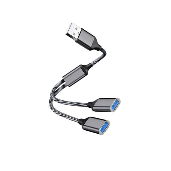 USB till dubbla USB-adapter - Aluminiumlegering 2-portars USB 2.0-hubb för resor och kontor, Plug and Play, kompatibel med Windows Mac Linux Android D DarkGrey