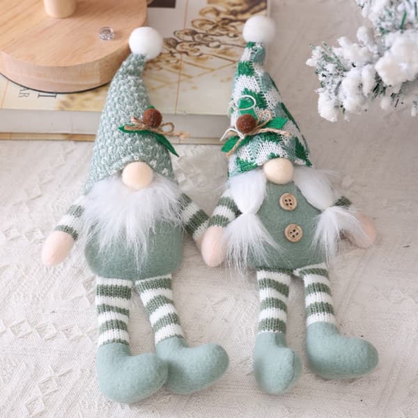 Jul Tomte Figurin - Grön Stickad Långbent Rudolf Juldekoration