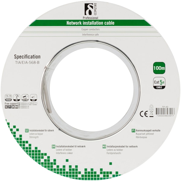 U/UTP installation cable, Cat5e, 100m, grey