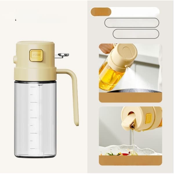500ML Køkken Glas Oliesprøjte - Dobbeltfunktionel Oliedispenser til Sund Madlavning Beige Beige