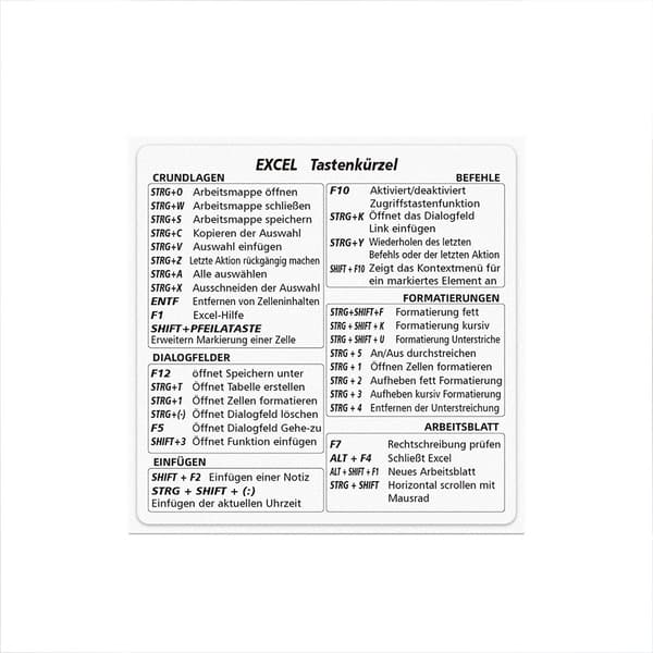 Tyske Excel Genvejstaster Klistermærker - Hvid Baggrund til MAC OS/WINDOWS/EXCEL