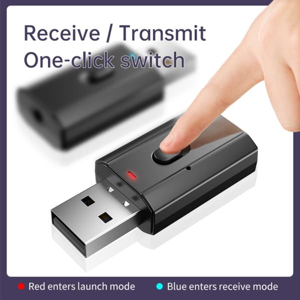 Bluetooth-adapter 4-i-1 TX/RX med Bluetooth 5.0 til hjem og bærbar lyd, 3.5mm Hi-Fi, plug and play, DC/5V, 10m rækkevidde