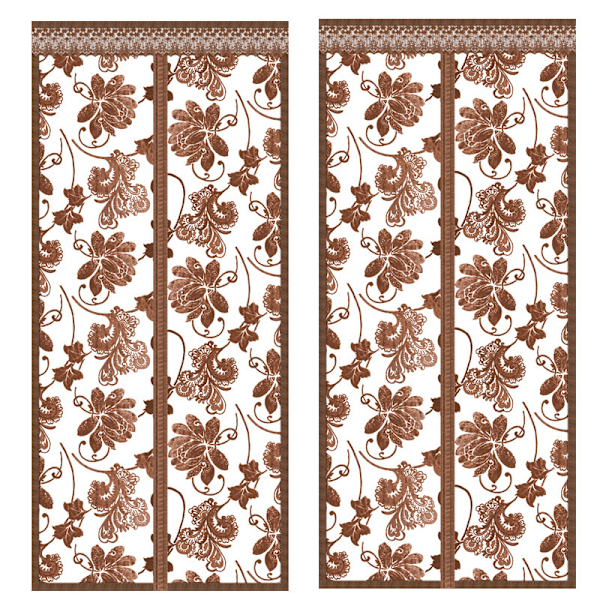 Magnetiskt skärmdörrgardin, broderad pionkaffe, 80 cm x 210 cm