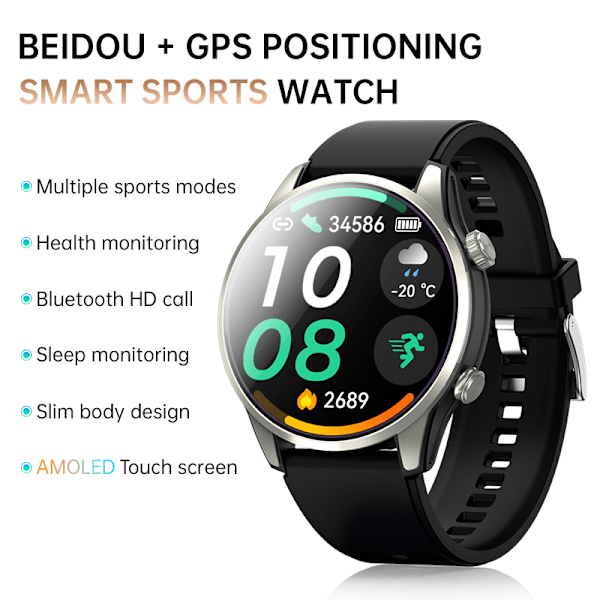 GPS Bluetooth -älykello terveyden seurannalla