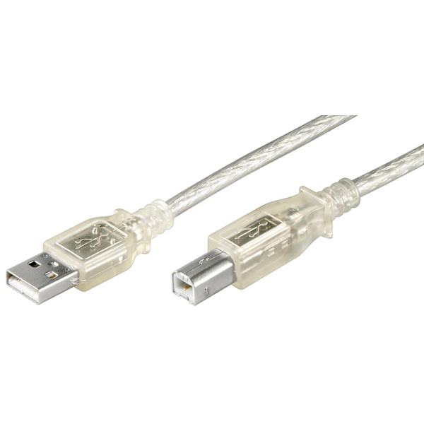 USB-A till USB-B-kabel, 1,8 m, transparent