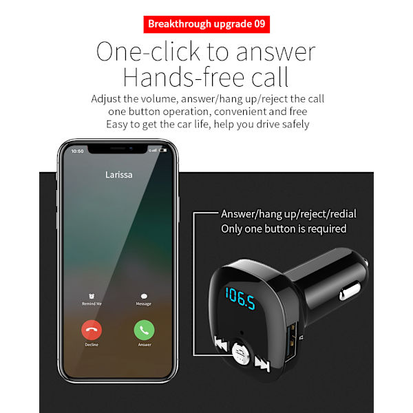 INF FM-sender til bilen - Bluetooth-adapter med QC3.0 biloplader