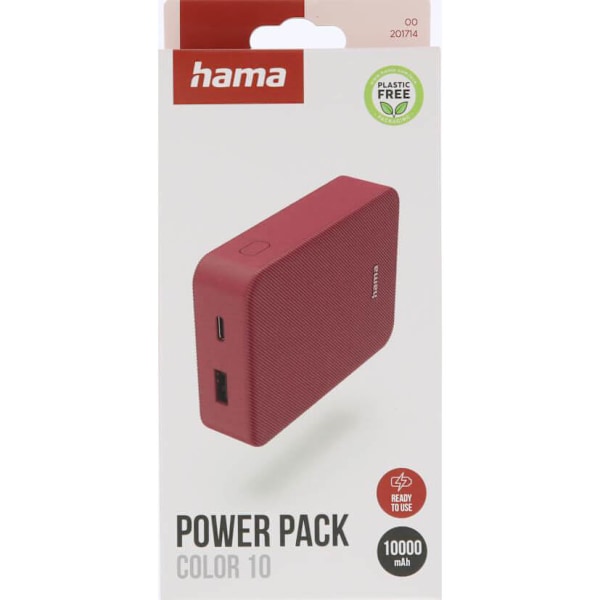 Powerbank Colour 10 10000mAh USB-C+USB-A Röd