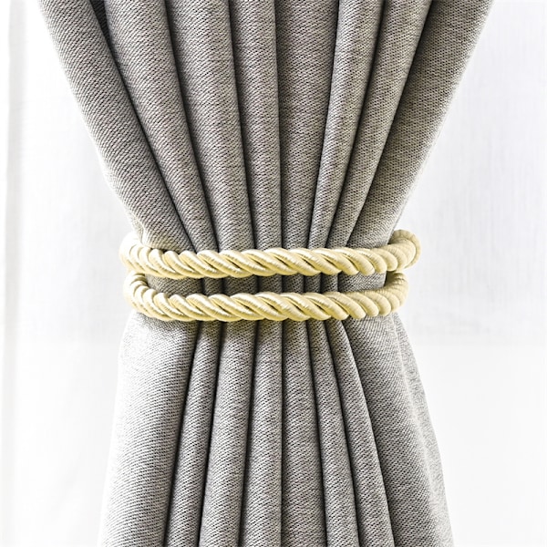 Set med 2 gardinkrokar, vävda gardinhållare Beige