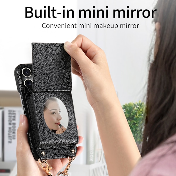 Læderetui til iPhone med spejl og kortholder - Sort Model 20