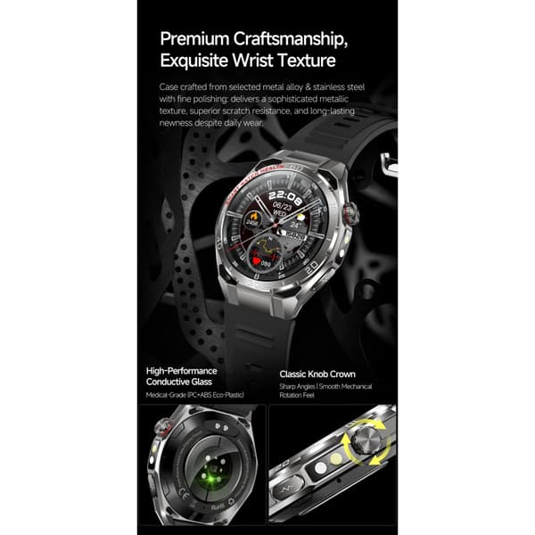 Smartwatch (Red Strap) kompatibelt med Android och iOS 1.47" 466x466 AMOLED Bluetooth LE 5.3 ECG-stöd