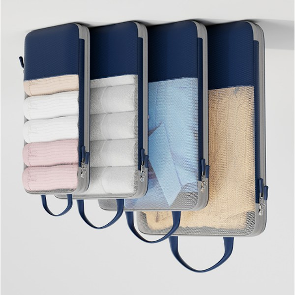 Smarta Packkuber Set - 4 Resetillbehör för Optimal Klädförvaring Marinblå