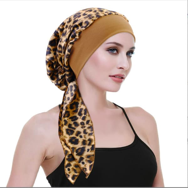 Satin Printet Slips Chemo Hue - Leopard Print Hovedbeklædning