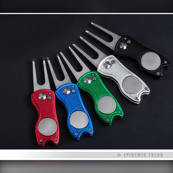 Foldbar Golf Divot Reparationsværktøj - Aluminium & Rustfrit Stål Golf Green Gaffel Silver Silver