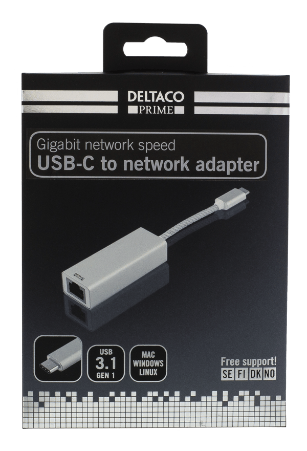 PRIME USB C Network Adapter, Gigabit, RJ45, aluminum, silver