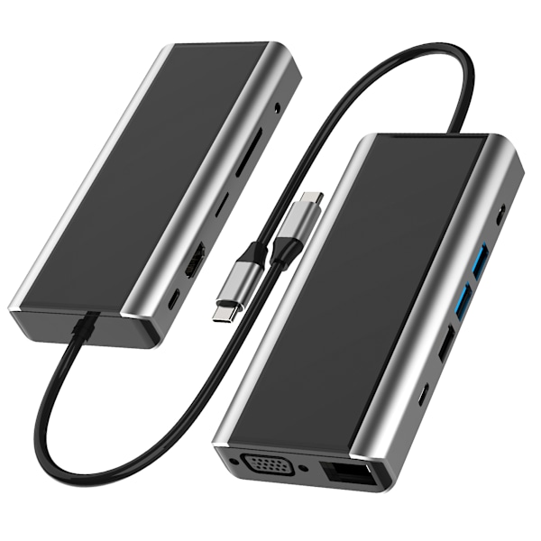 13-in-1 USB-C-keskitin HDMI:llä, VGA:lla, Ethernetillä ja PD-latauksella