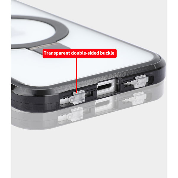 Läpinäkyvä, magneettinen kotelo jalustalla iPhonelle iPhone 14 Pro Musta
