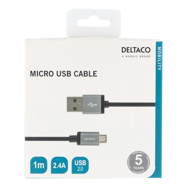 USB Sync Charging Cable braided USBA USB MicroB 1m black