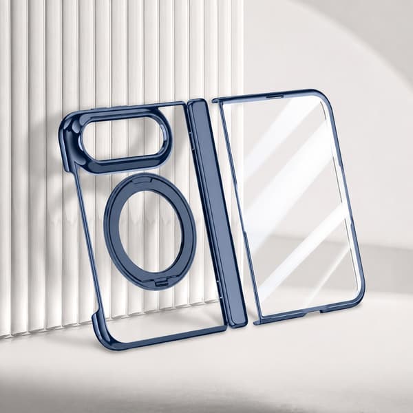 Foldbart PC-telefoncover kompatibelt med iPhone Duo med MagSafe, 360° stativ og hærdet glas Silver Silver