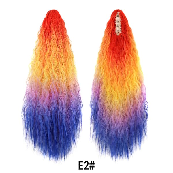 Färgglad Gradient Hästsvans Peruk - Högtemperaturfiber Hårförlängning för Kvinnor