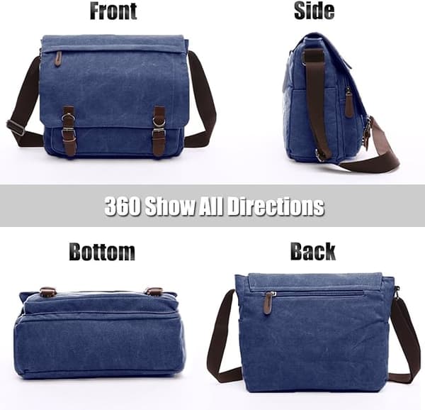 Medium vintage axelväska i canvas och läder DarkBlue DarkBlue