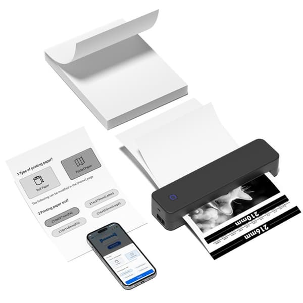 A4 termisk printer med Bluetooth og USB, blækfri udskrivning til dokumenter og etiketter, bærbart ABS-design til hjem og kontor Black Black