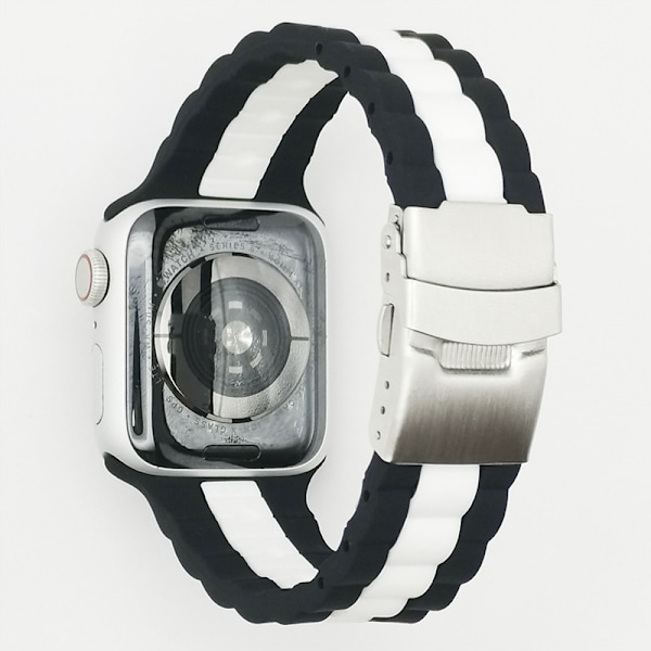 Tofarvet silikone urrem til Apple Watch Series 1-7 & SE Sort + Hvid