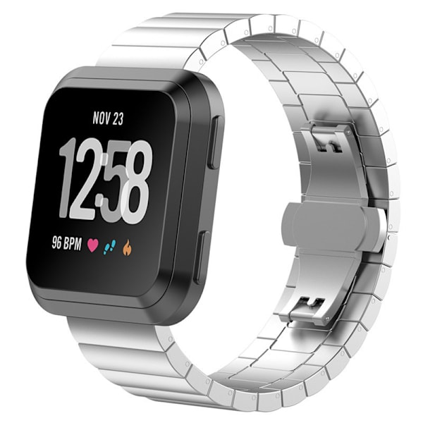 Ruostumattomasta teräksestä valmistettu perhoslukko kellon ranneke Fitbit Versa/Lite -laitteelle Hopea