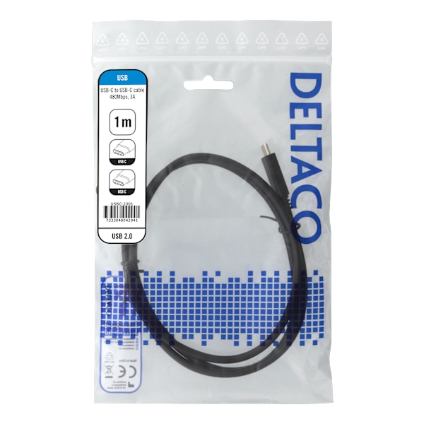 USB 2.0 USB-C, USB-C charging cable, 3A, 1m, black