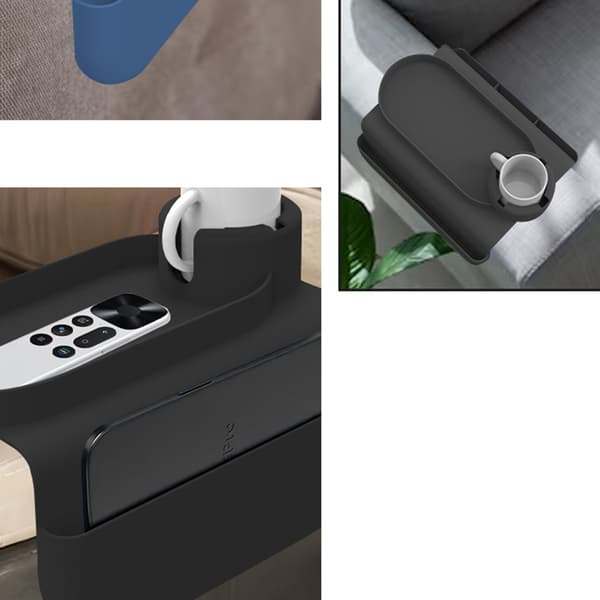 Sort Silikone Sofa Armlæn Kopholder Bakke - Spildsikker & Organizer, Kompatibel med de fleste sofaer