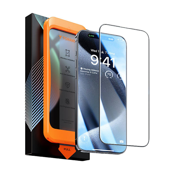 Härdat glas för iPhone 15 Torras InstaII Master