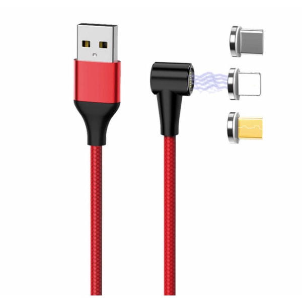 Magnetisk L-formad laddkabel Lightning, USB-C, MicroUSB röd