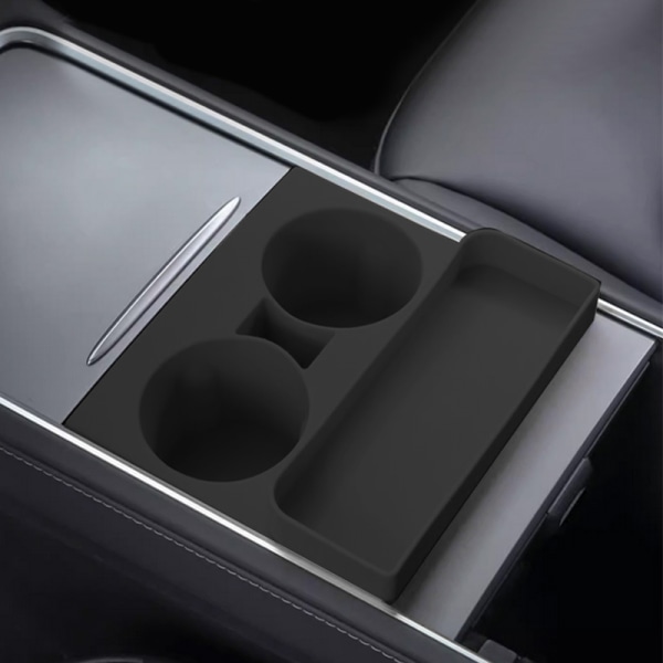 Mugghållare för Tesla Model Y/3, Center Console Insert Tray Orga Svart
