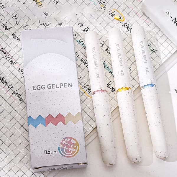 Ägg Gel Penna - Vridbar, Infällbar, 3-pack, Macaronfärger, Snabbtorkande Bläck