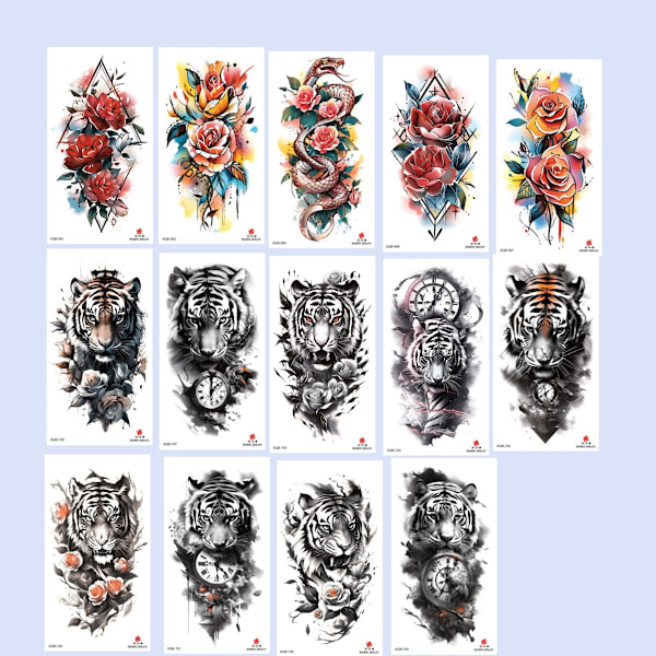 Vattentäta Temporary Tattoo Stickers 14-delade Flerfärgad