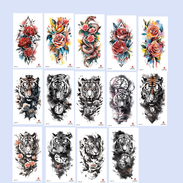 Vedenpitävät väliaikaiset tatuointitarrat, 14 osaa Monivärinen Monivärinen