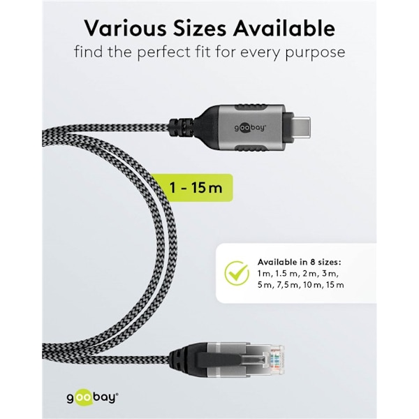 Ethernet-kabel USB-C™ 3.1 til RJ45, Slim, 1,5 m