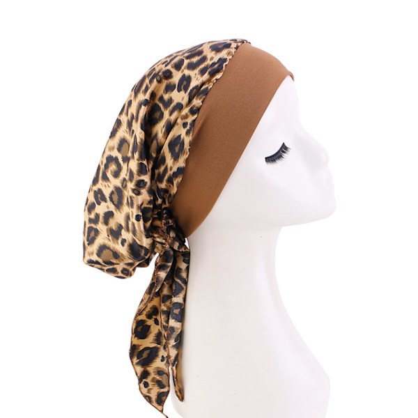 Satin Tryckt Knyt Chemo Mössa - Leopardmönstrad Huvudbonad