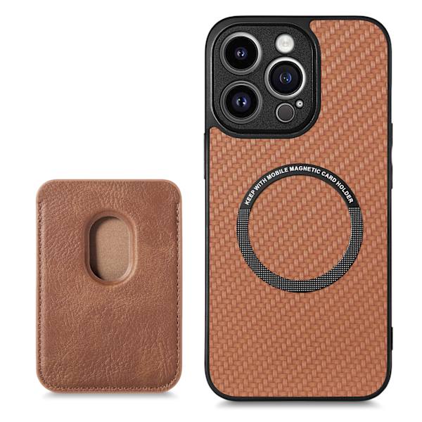 Magnetisk skyddsfodral stöder MagSafe med korthållare Brown iPhone 15 Pro Max Brown
