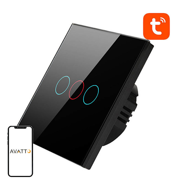 Smart Light Switch WiFi Avatto TS02-EU-B3 3-vejs TUYA (sort)