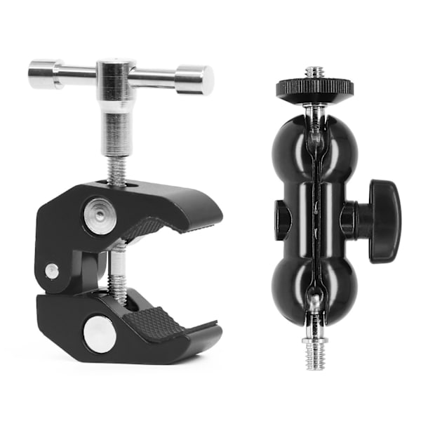 Dual Ball Head Magic Arm Mount med krabbaklämma för DSLR-kamera Svart